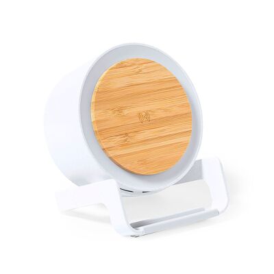 Lampe de chargeur sans fil multifonction 10W. 12 LED. 3 positions d'éclairage. Intensité lumineuse réglable. Connexion Bluetooth. Puissance sonore 3W. Batterie 400 mAh Couleur : Blanc