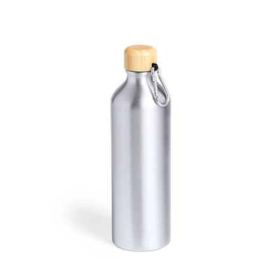 Bidón aluminio 800 ml con tapón bambú Color: Plata