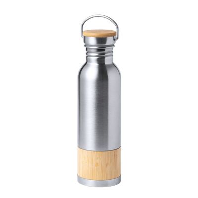 Bidón acero inox retro 800 ml. Base y tapón en bambú Color: Plata