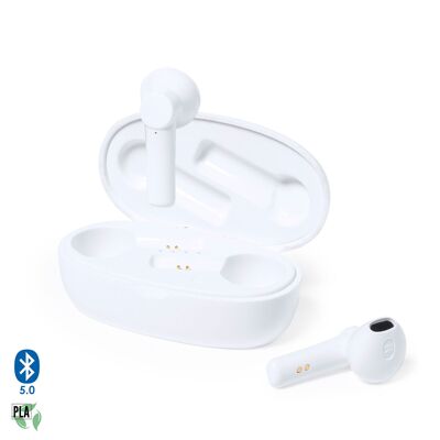 TWS Kermit-Kopfhörer, Bluetooth 5.0, mit 250 mAh Ladestation. Nachhaltige Naturfasermaterialien. weiße Farbe