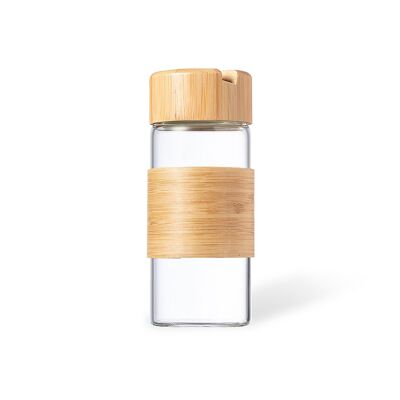 Bidón nature 450 ml con tapón bambú y tira central Color: Transparente