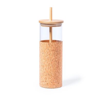Bidón nature borosilicaro 500 ml. Funda Corcho y tapa de bambú con pajita Color: Transparente