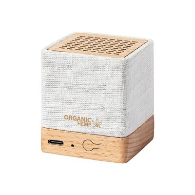 Bluetooth-Lautsprecher aus natürlichem Hanf und Holz. Schallleistung 3 W. 300 mAh Akku Farbe: Hellbeige