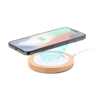 Caricabatterie biologico in canapa e legno. Ricarica rapida wireless da 15 W. Colore: Beige chiaro