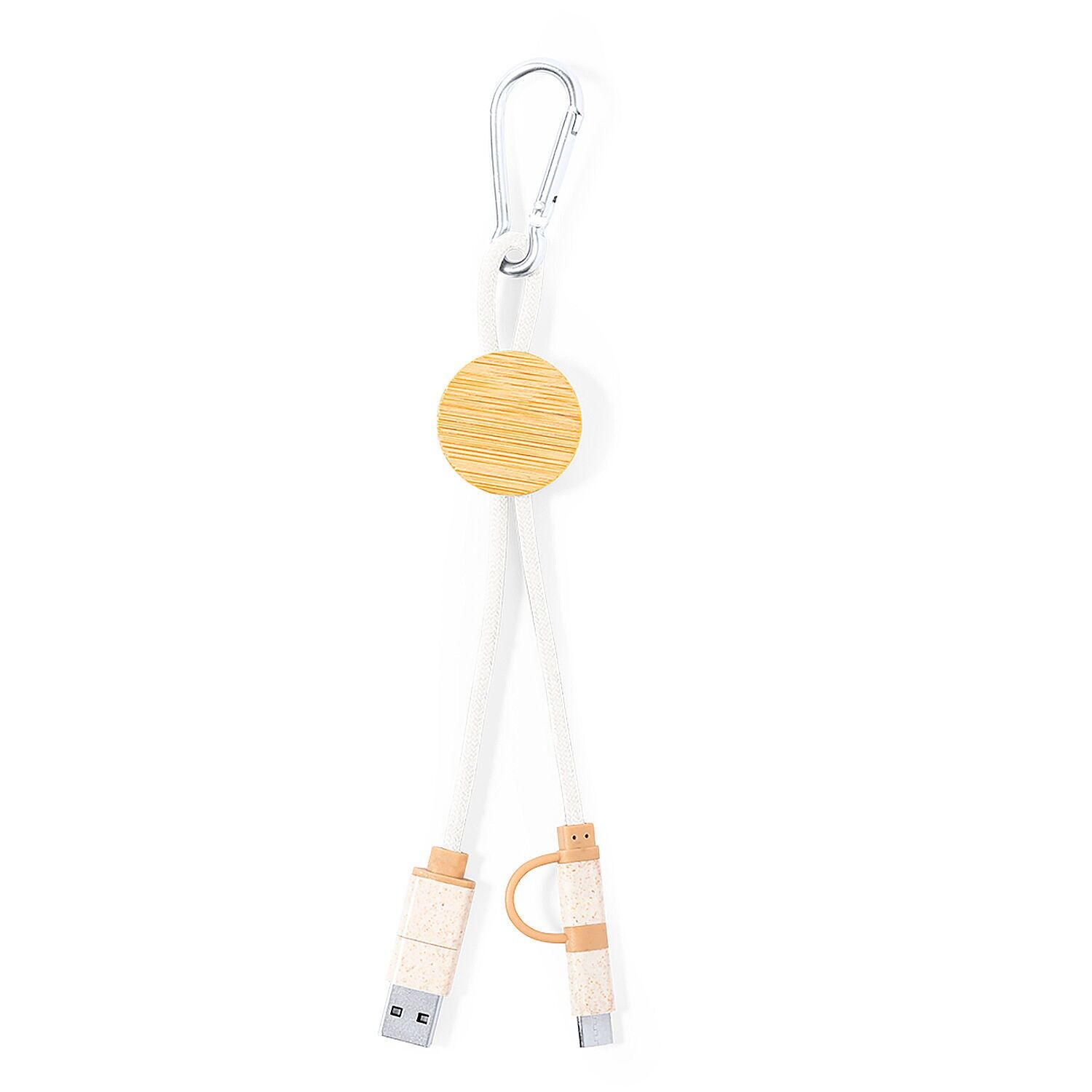 Cable cargador triple nature bambú :Micro USB, Tipo C y Lightning 5V DC 2.4A Color: Beige
