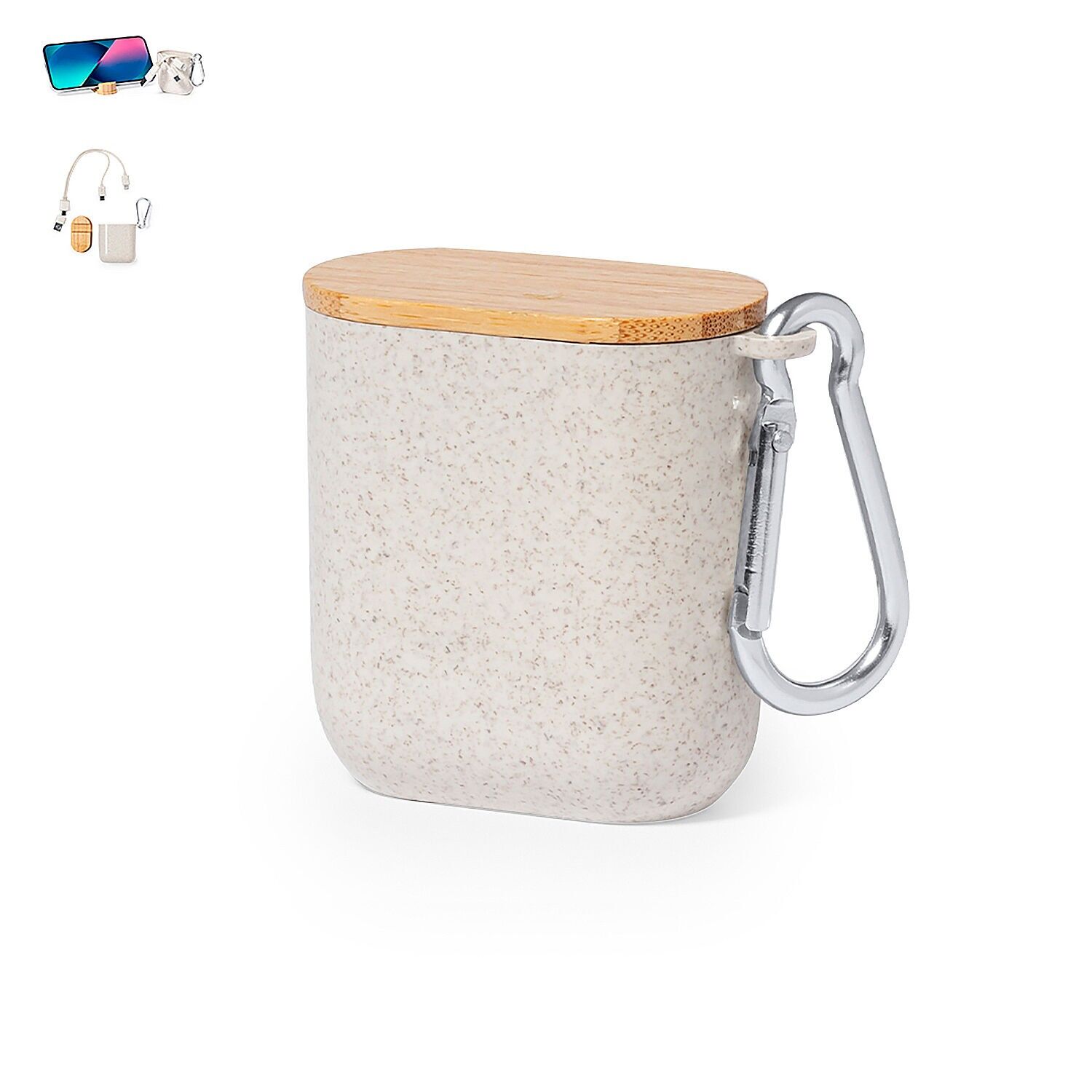 Cable cargador triple con caja caña de trigo :Micro USB, Tipo C y Lightning 5V DC 2.4A Color: Beige