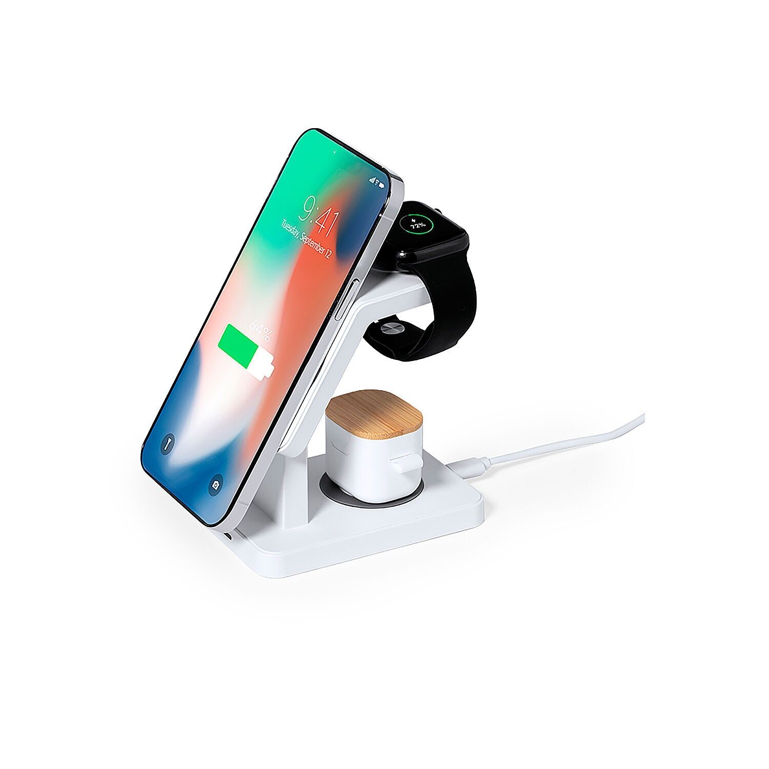 Cargador inalámbrico 3 en 1 de 15W. Magnético Magsafe. Color: Blanco