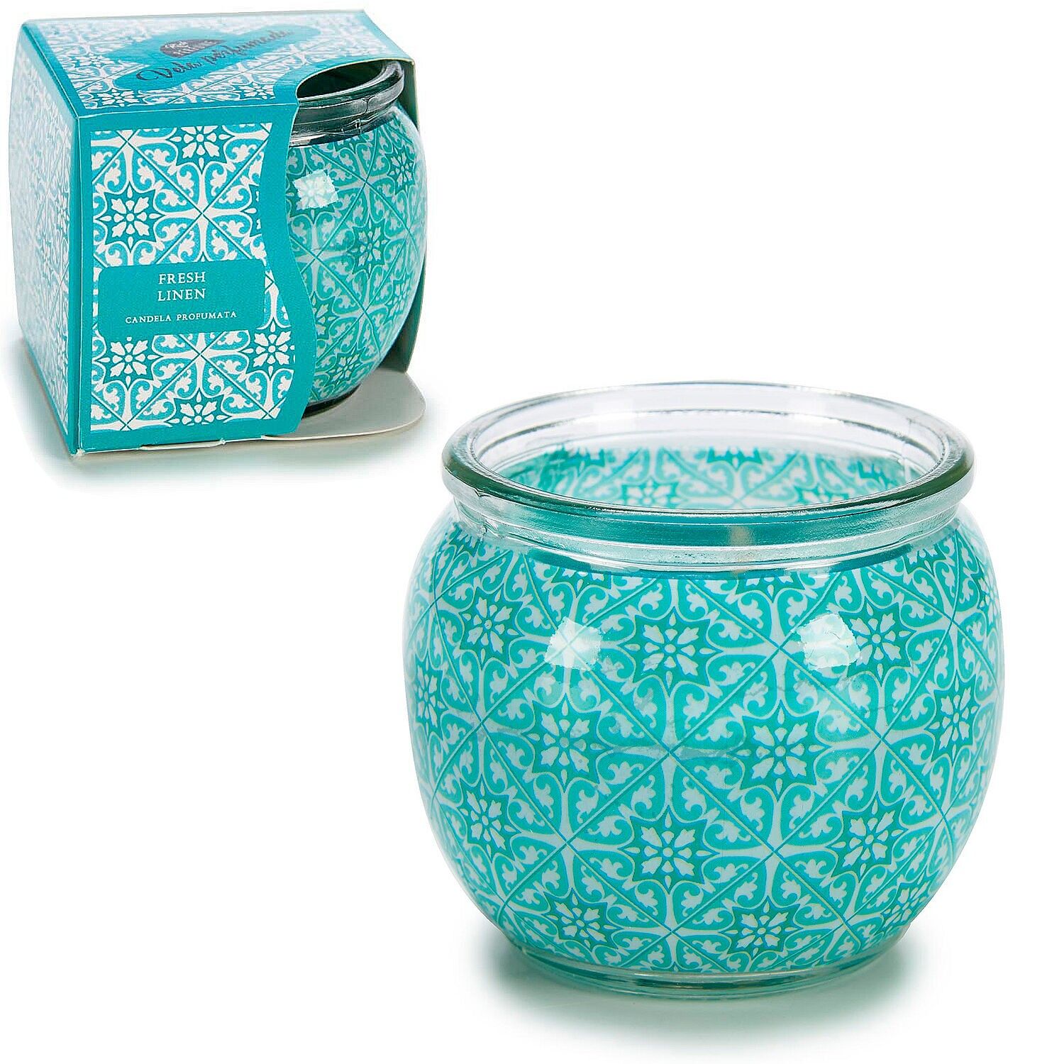 Vela perfumada en tarro de cristal olor a lino fresco. Color: Azul