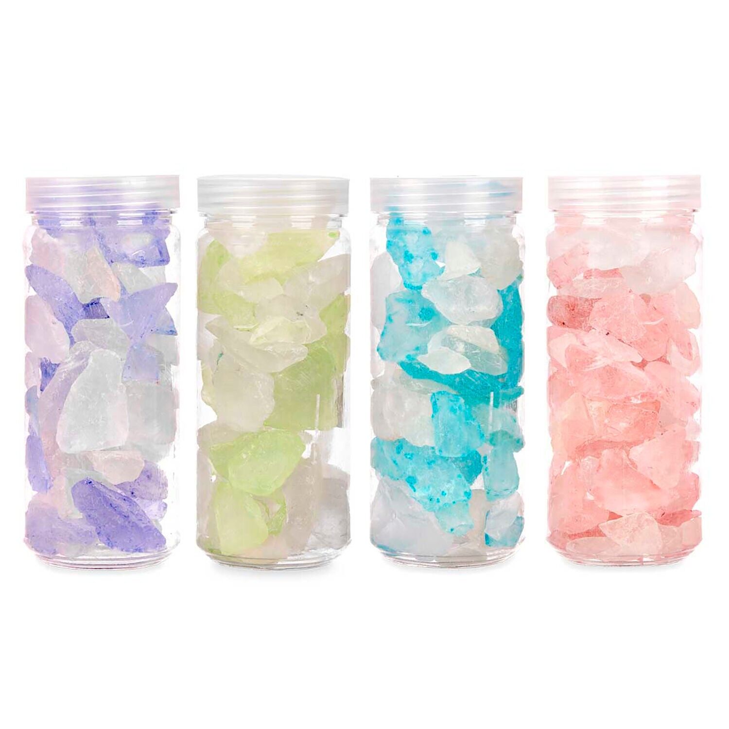 Set of 4 600g jars with decorative quartz stones. Assortment of 4 colors.Color: Multicolor