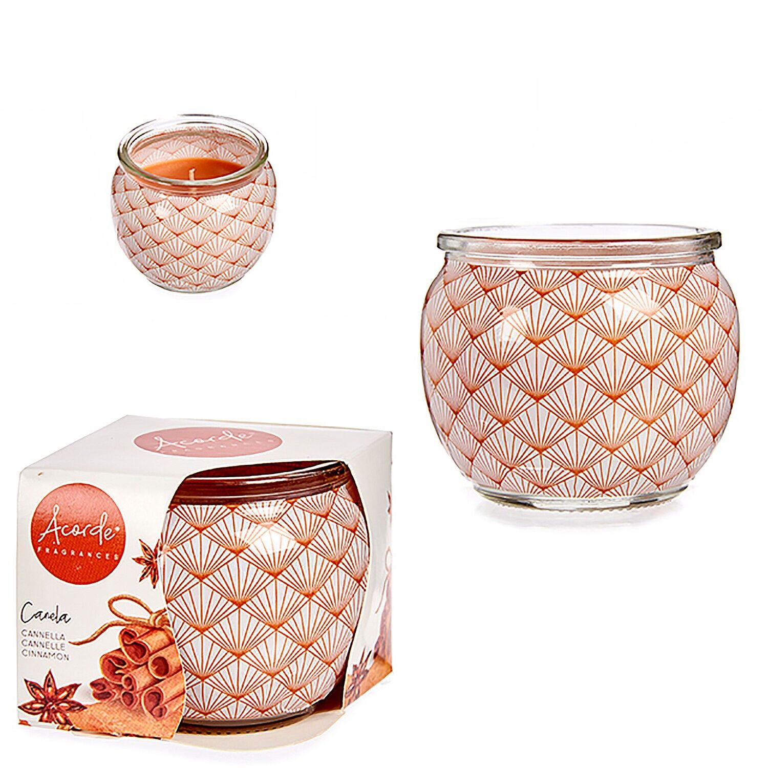 Vela perfumada en tarro de cristal olor a canela picante. Color: Naranja