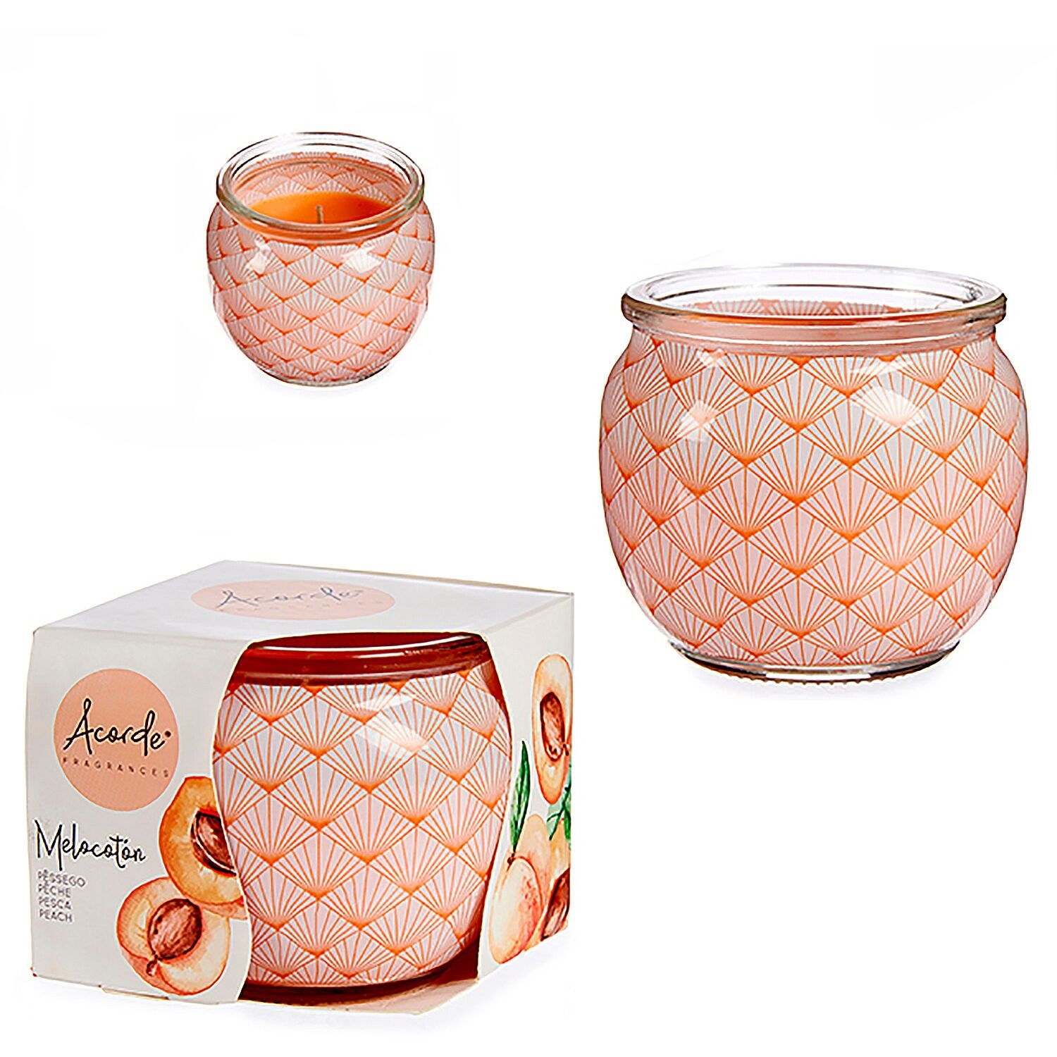 Vela perfumada en tarro de cristal olor a melocotón. Color: Naranja