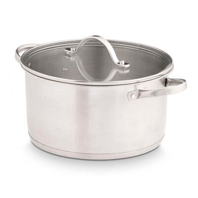 Stainless steel saucepan with glass lid. 24cm diameter.Color: Silver