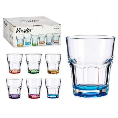 Set of 6 glass cups with colored bases. Assortment of 6 colors. 285 ml capacity.Color: Multicolor