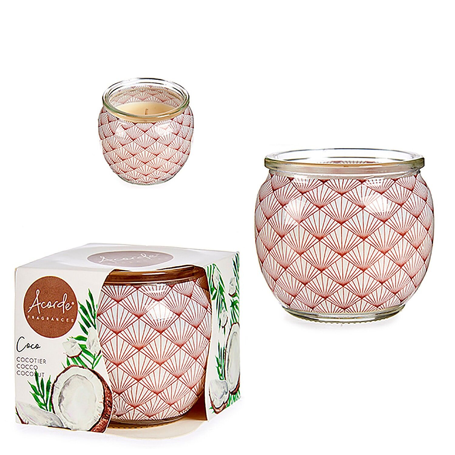 Vela perfumada en tarro de cristal olor a coco. Color: Beige