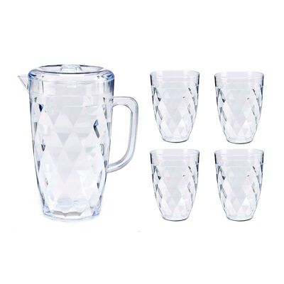 1500ml jug set with 4 180ml glasses. Diamond design. Transparent color
