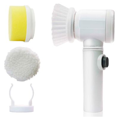 Brosse de nettoyage rechargeable avec 3 têtes différentes. Couleur blanche