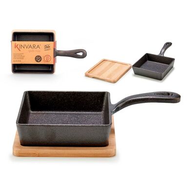 SMALL SQUARE CAST IRON PAN WITH BAMBOO BAND Color: Black