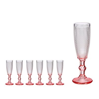 SET OF 6 PINK CAVA PIE POINT GLASS. 180ml.Color: Pink