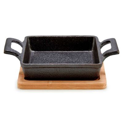 PLATEAU CARRÉ EN FONTE PETIT BANDE DE BAMBOU 14*19*5 cm Couleur : Noir