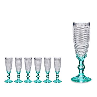 SET OF 6 TURQUOISE FOOT CAVA POINTS GLASSES.180ml Color: Turquoise