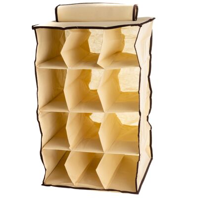 Organizador multiusos de 12 compartimentos 65x30x36. Para colgar, anti olor, transpirable. Color: Beige