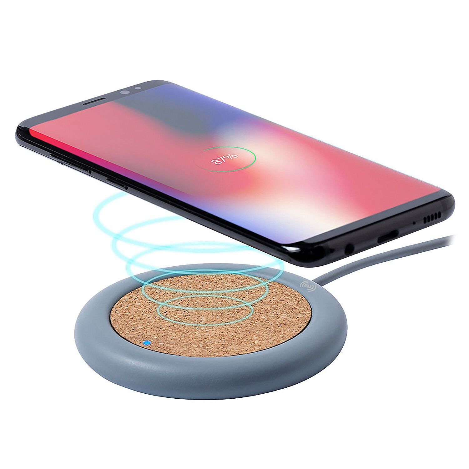 Caricabatterie wireless Nature da 5 W in sughero e pietra. Colore: grigio.