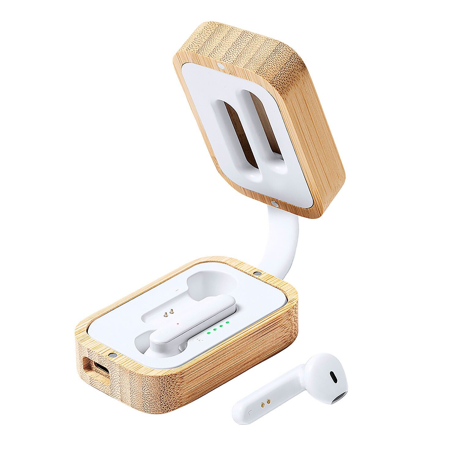 Cuffie Bluetooth 5 in bambù naturale.0 . Batteria 35 mAh/ Base di ricarica 400 mAh Colore: Bianco