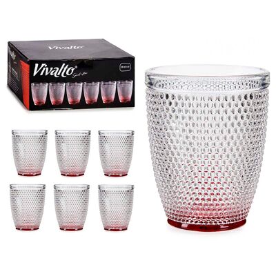 PACK OF 6 RED WATER DOT GLASS GLASSES 300ML Color: Transparent/Red