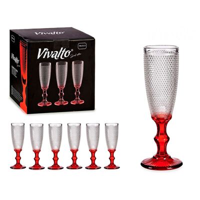 PACK OF 6 CAVA GLASSES WITH RED FOOT POINTS 180ML Color: Transparent/Red