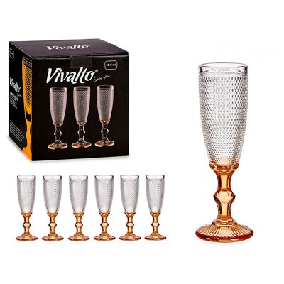 PACK OF 6 CAVA GLASSES WITH AMBER FOOT POINTS 180ML Color: Transparent/Orange