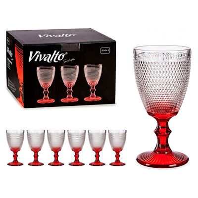 LOT DE 6 VERRES À VIN AVEC POINTES DE PIED ROUGES 330ML Couleur : Transparent/Rouge
