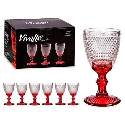PACK OF 6 DEC POINTS RED FOOT GLASSES 240ML Color: Transparent/Red