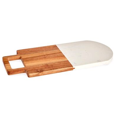 TAGLIERE IN LEGNO E MARMO BIANCO CON MANICO Colore: Bianco/Legno