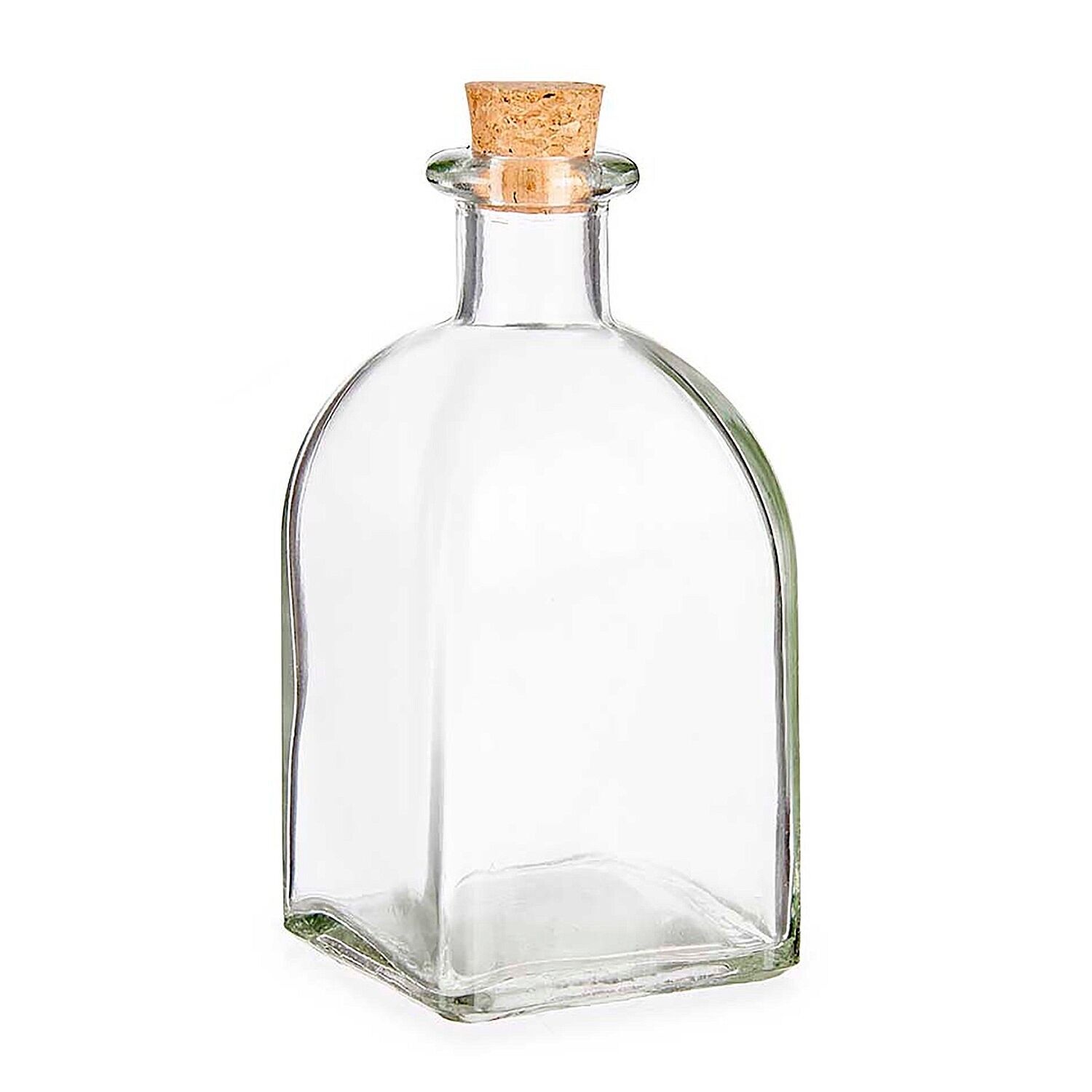 Bottiglia di vetro con tappo di sughero e capacità di 250 ml. Colore trasparente