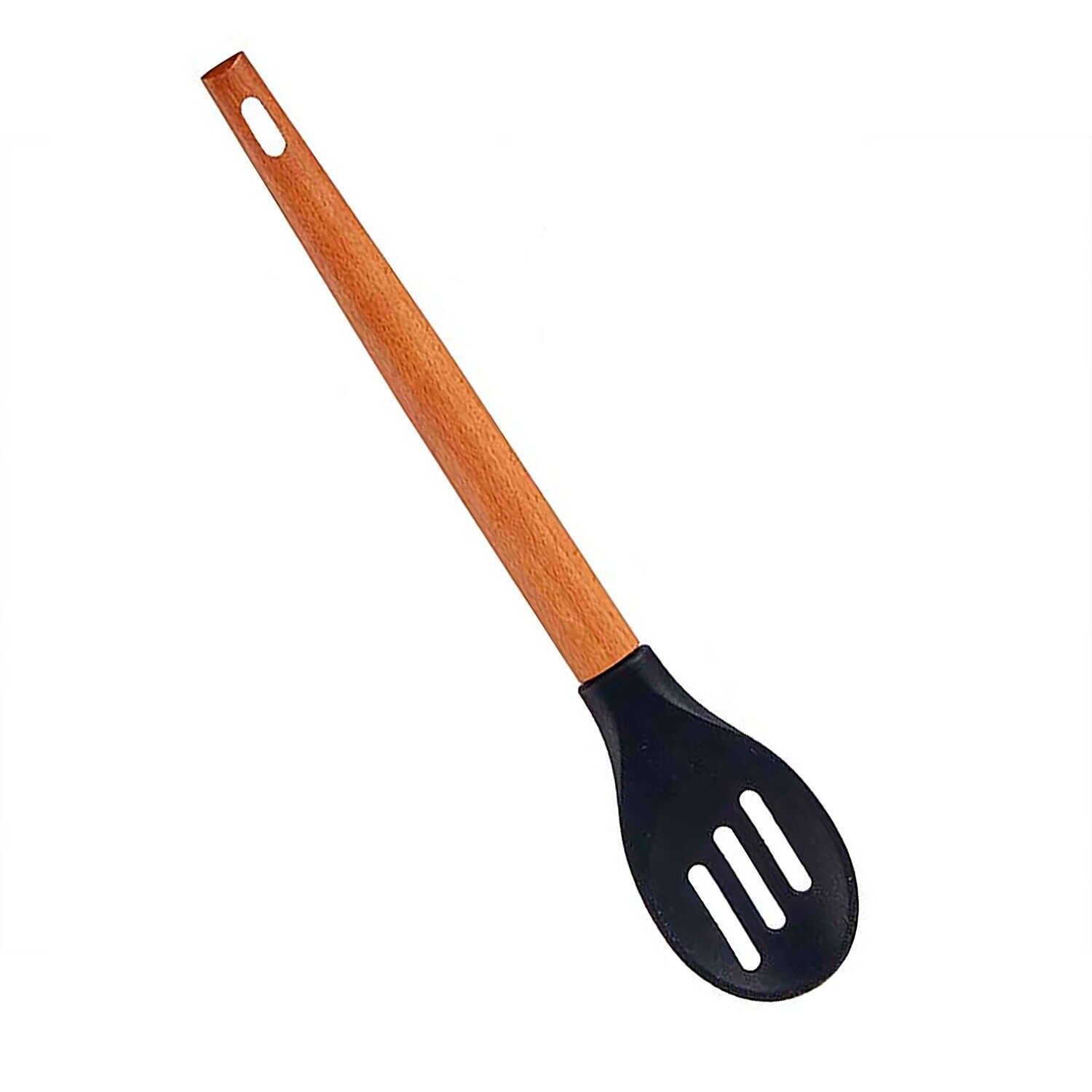 SILICONE SPOON BEECH WOOD HANDLE 30.5CM Color: Wood/Black