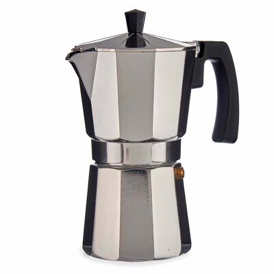 Cafetera de aluminio con asa y capacidad de 450ml para 9 tazas. Color: Plata