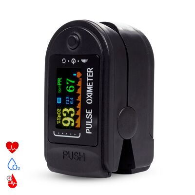 Digital heart rate monitor with wireless heart monitor, oximeter and color screen. Color: Black