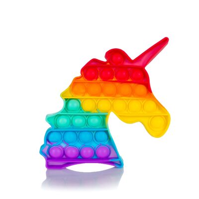 Bubble Pop è un giocattolo sensoriale antistress, con bolle di silicone da spremere e premere. Disegno multicolore di unicorno. Colore: Multicolore