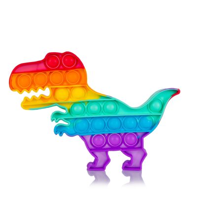 Bubble Pop è un giocattolo sensoriale antistress, con bolle di silicone da spremere e premere. Disegno multicolore del T-Rex. Colore: Multicolore