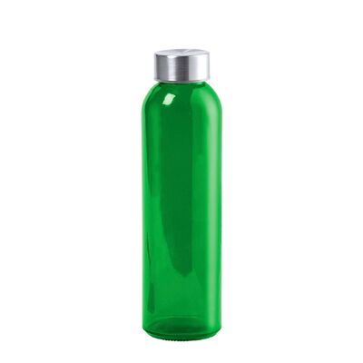 Terkol bidón de cristal de 500ml, cuerpo transparente en material libre de BPA y tapón a rosca en acero inox. Color: Verde