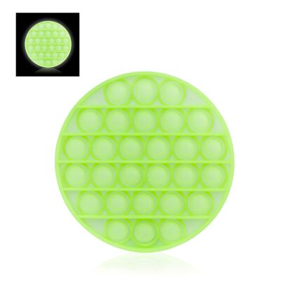 Giocattolo sensoriale antistress Bubble Pop It Glow, bolle di silicone da spremere e premere. Design rotondo fluorescente, si illumina al buio. Colore: verde