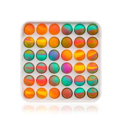 Bubble Pop It Stiff, giocattolo sensoriale antistress, con bolle di silicone da spremere e premere. Telaio rigido di forma quadrata. Colore: Bianco/Multicolore