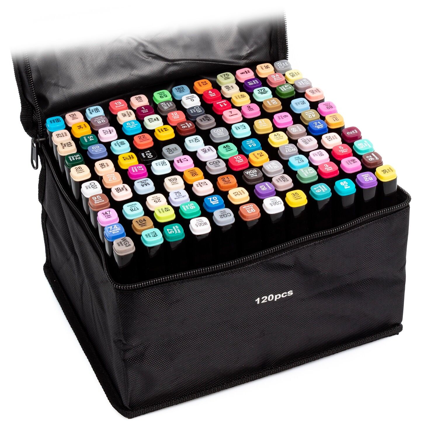 Set di 120 pennarelli in colori assortiti. Doppia punta: fine e larga nello stesso pennarello. Colore: Nero/Multicolore