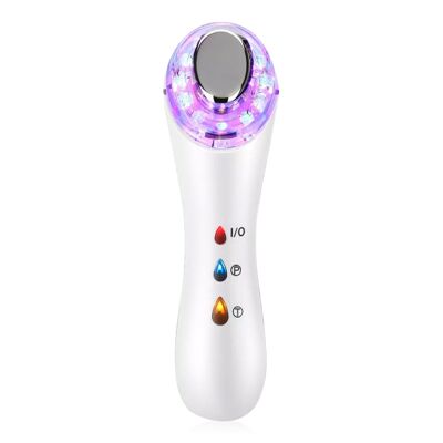 Trattamento 3 in 1 per la cura della pelle con luce LED, massaggiatore e trattamento a ultrasuoni + ioni. Colore bianco