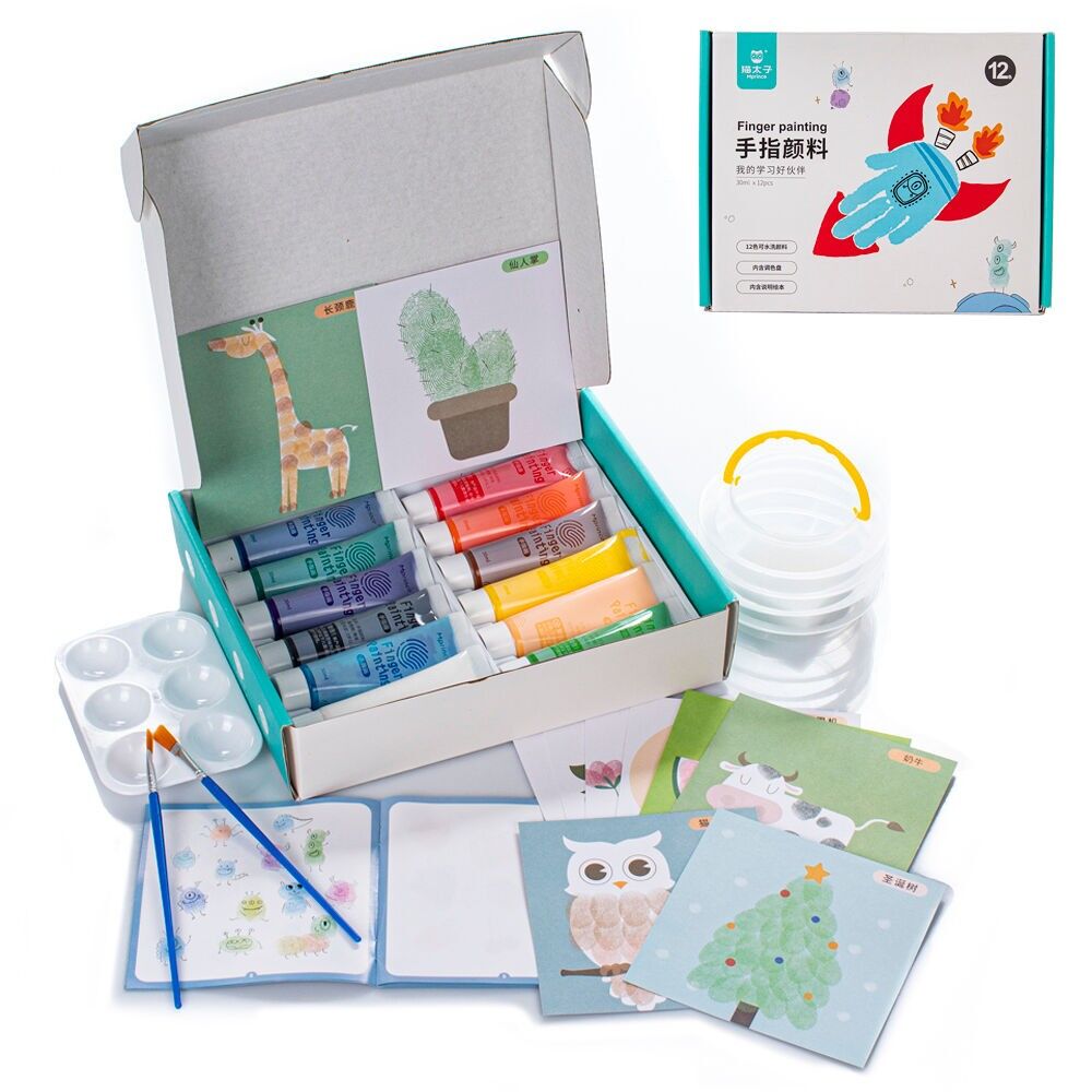 SET 12 colori Tempera acrilica atossica per dita con accessori. Colore: Multicolore