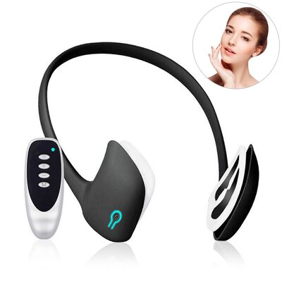 Dispositivo EMS de electroestimulación facial. Efecto reafirmante, remodelador, suavizar signos edad. Mando a distancia, batería recargable. Color: Negro
