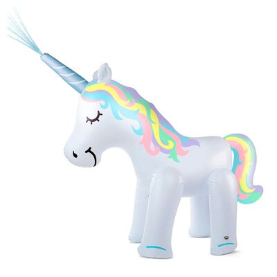 Unicorno gonfiabile gigante con spruzzatore d'acqua sul corno. 220x120cm. Colore bianco