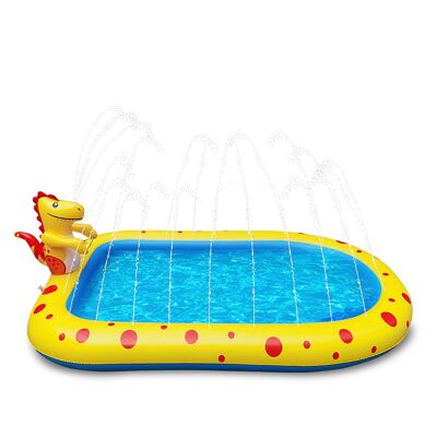Piscina Splash Pad con irrigatori laterali e dinosauro che sputa acqua. 170x110cm. Colore: Giallo/Blu