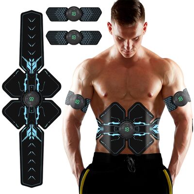 Massaggiatore addominale elettronico EMS. Stimolatore muscolare senza fili. Colore: Nero/Blu