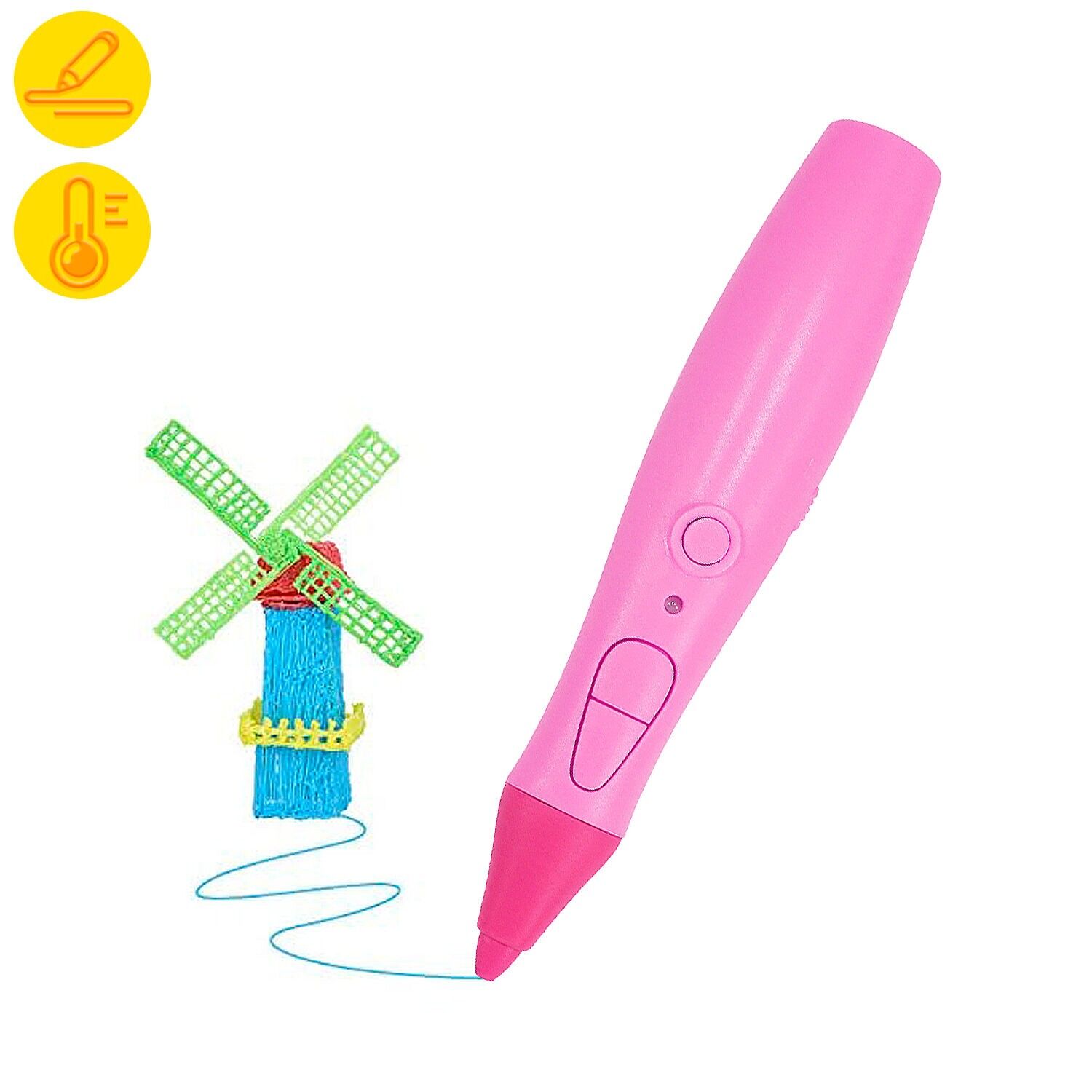 Printer Pen 3D de baja temperatura. Incluye 5 rollos de filamento PCL de 2 metros. Batería recargable. Color: Rosa